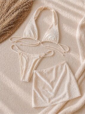 Cream Triangle Bikini Set with Skirt size SM - New